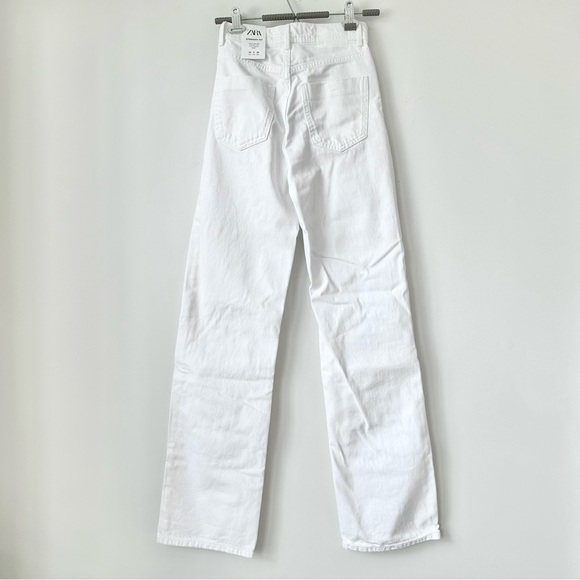 ZARA | (NWT) WHITE DISTRESSED WIDE LEG Z1975 FULL LENGTH RIPPED JEANS STRAIGHT - Picture 2 of 16